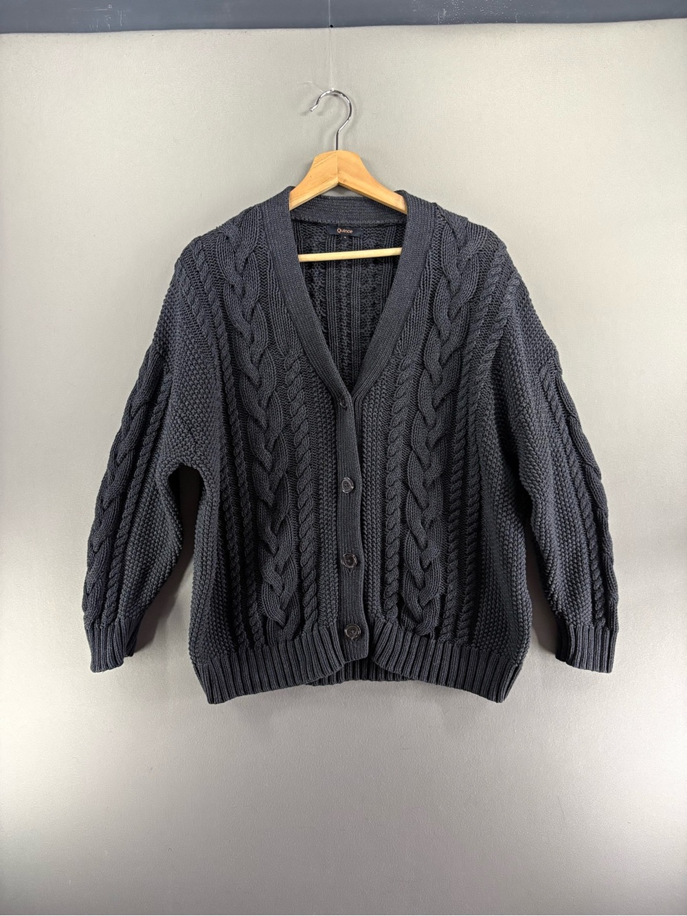 Quince 100% Organic Cotton Oversized Cable Knit Cardigan Charcoal Size Small